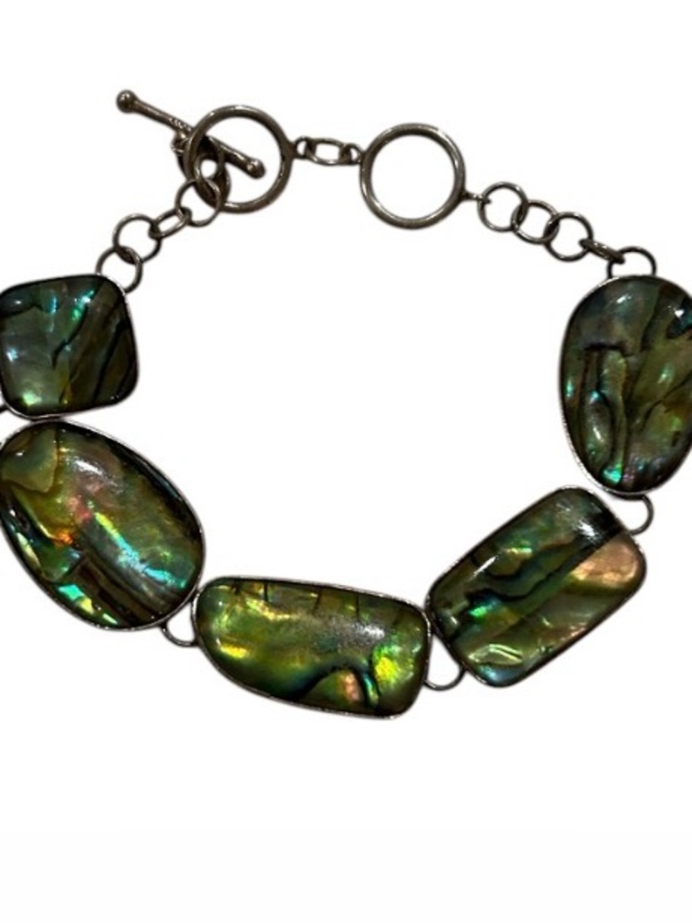Abalone Shell Link Bracelet - Iridescent Green